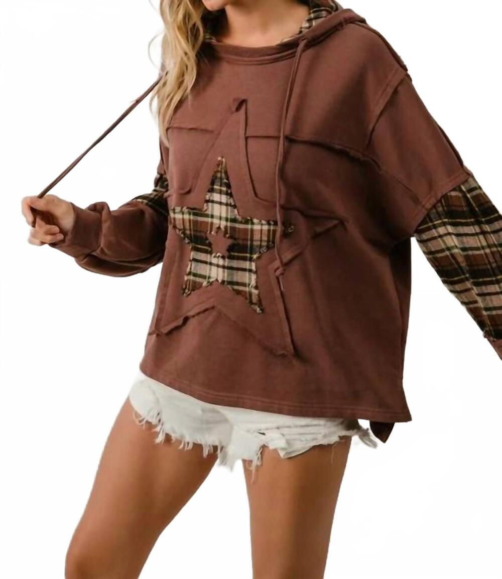 NEW BIBI star memories long sleeve hooded top in brown - Picture 2 of 5